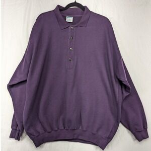 Cheetah Mervyn's XXL Vintage Purple Button Up‎ Polo Sweatshirt Pullover